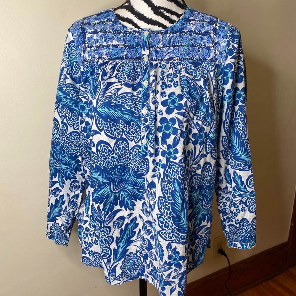 J. Crew embroidered top blue blouse size Small